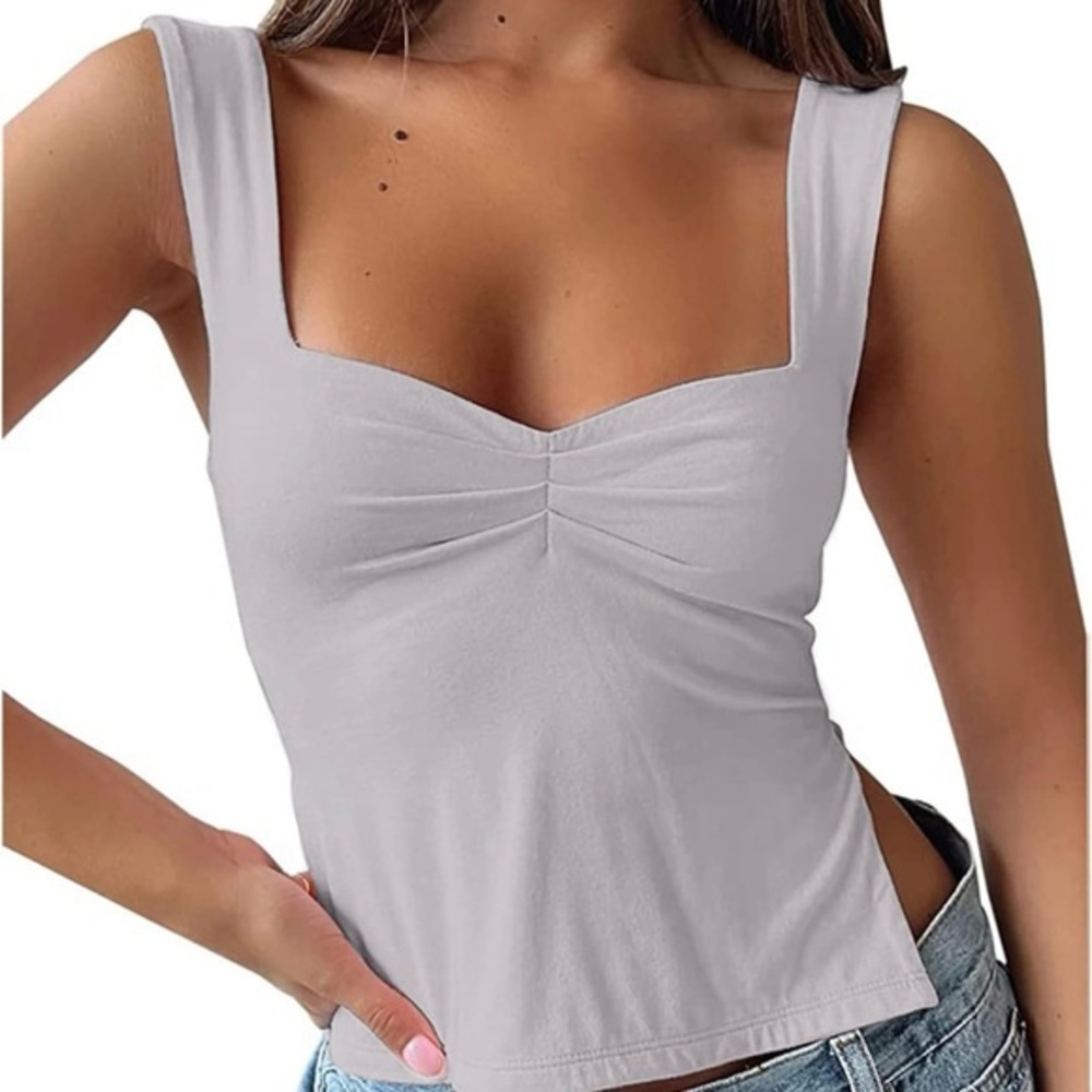 Crop Tank Top Ruched Sweetheart Neck Tank Top Backless Slits Cropped Bustier